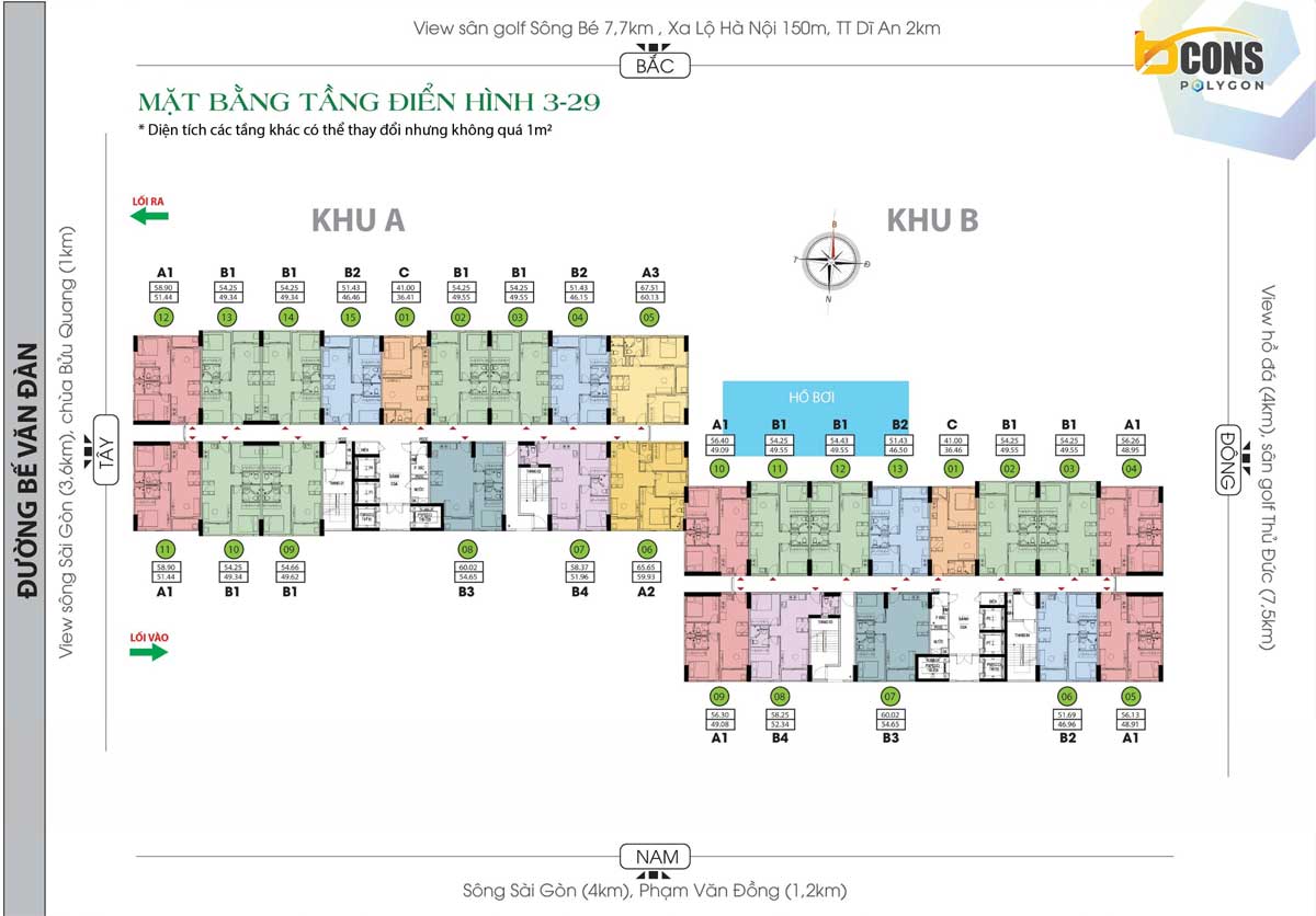 Mặt bằng tầng 3-29 tại dự án căn hộ Bcons Polygon  Bình Dương