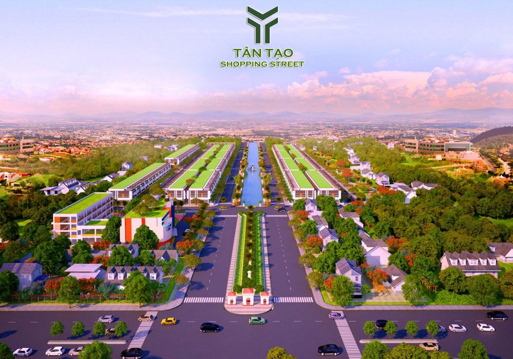 Phối cảnh trục đường chính dự án Tân Tạo Shopping Street Long An