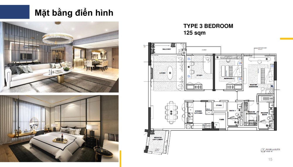 Thiết kế 3 PN của dự án căn hộ The River Thủ Thiêm Quận 2