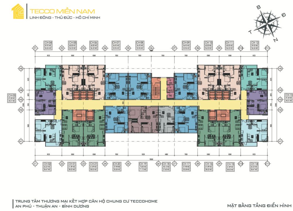Mặt bằng điển hình 1 dự án căn hộ chung cư Tecco Home An Phú