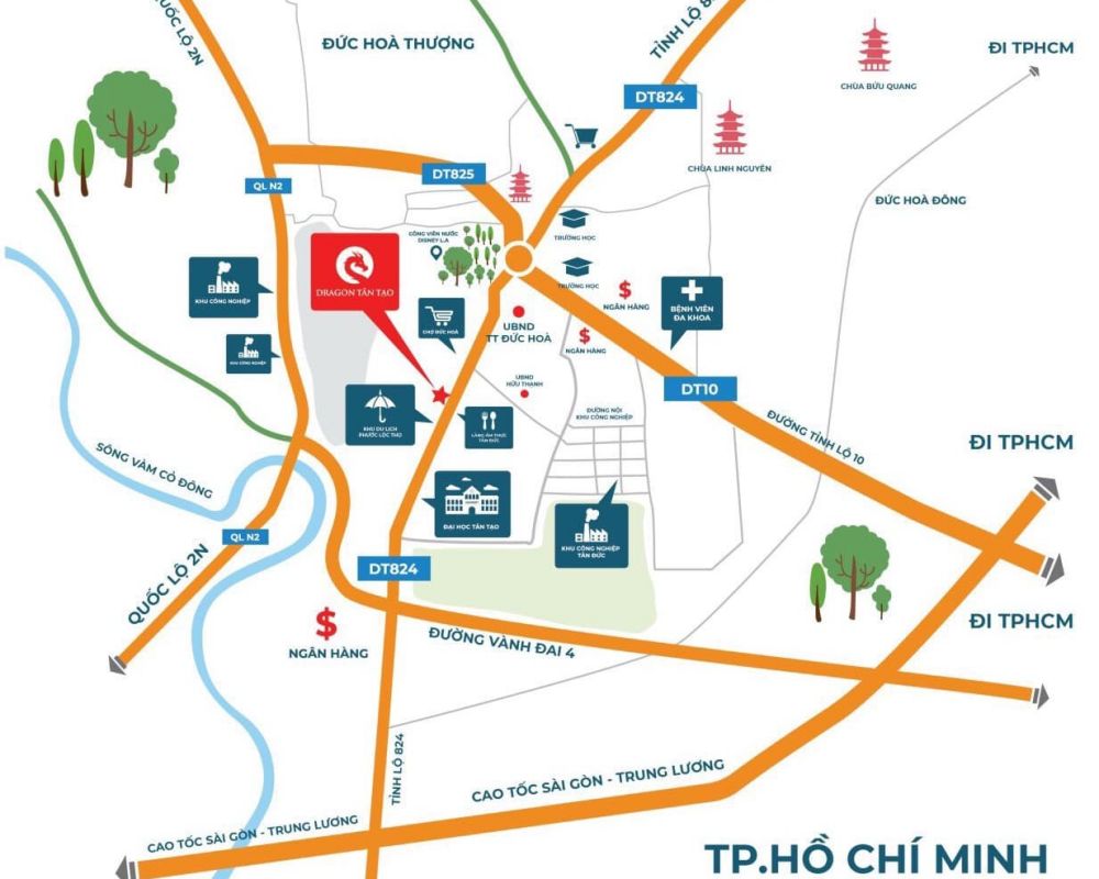 Vị trí dự án Dragon Tân Tạo Đức Hoà Long An