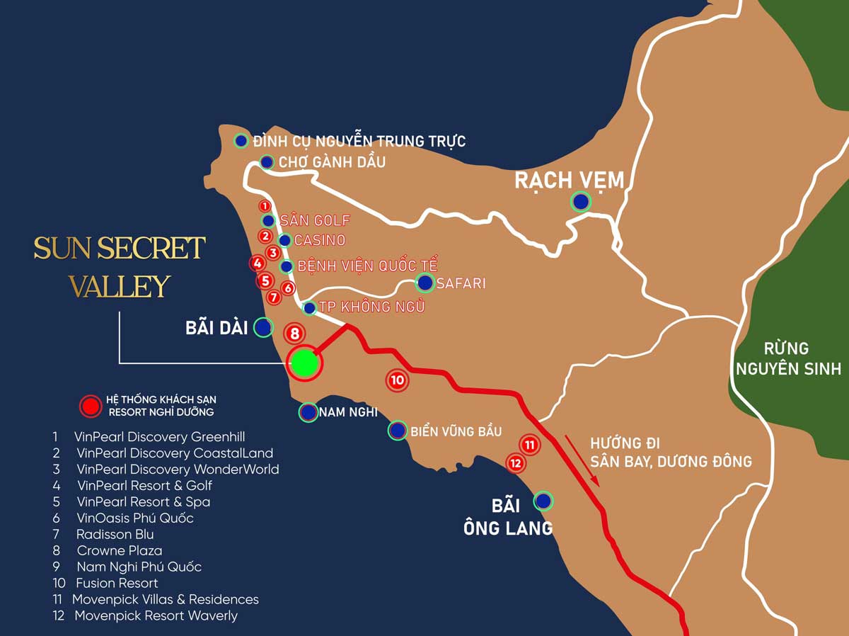 Vị trí liên kết vùng Dự án khu đô thị Sun Secret Valley Phú Quốc