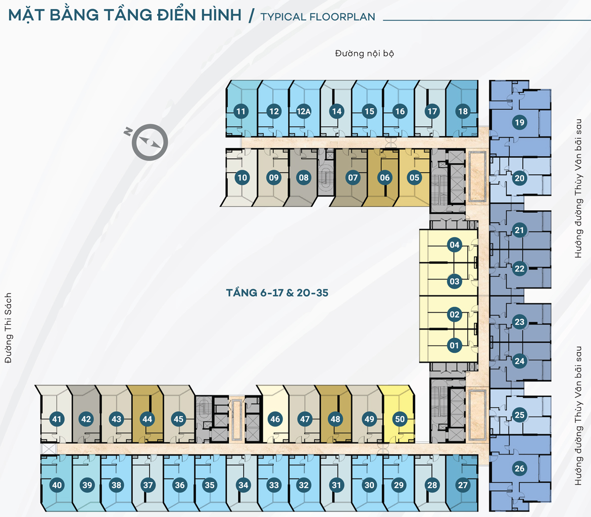 Mặt bằng tầng 6-17 & 20-35 của căn hộ The Sóng Vũng Tàu