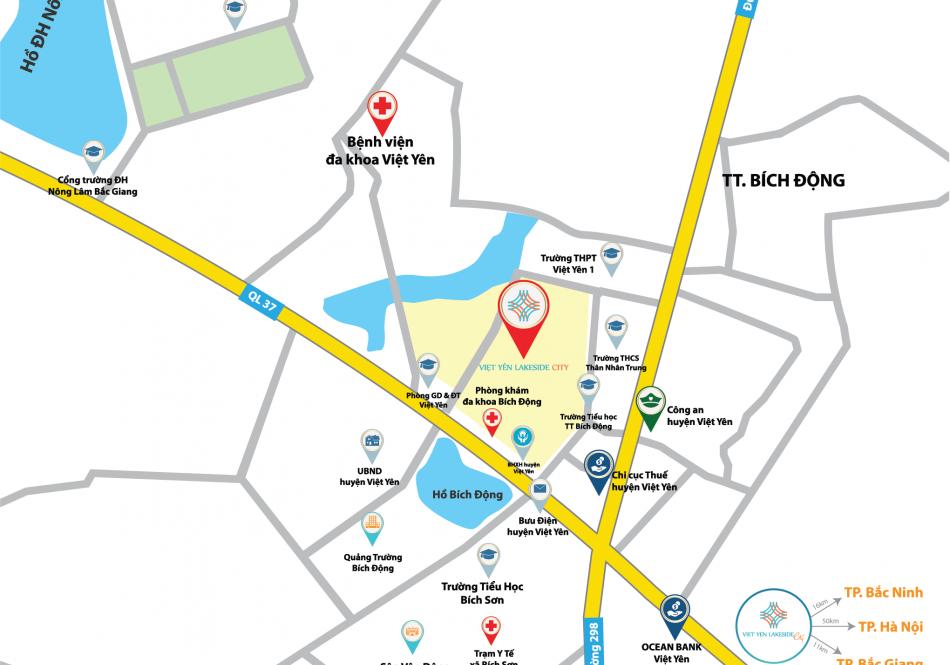 Vị trí dự án Việt Yên Lakeside City Bắc Giang trên Google Map