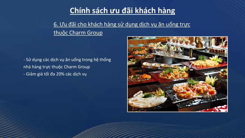 Ưu đãi cho khách hàng sử dụng dịch vụ ăn uống trực thuộc Charm Group được giảm 20%