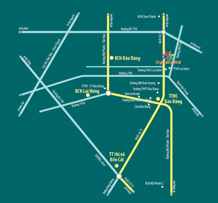 Vị trí dự án Crystal Central tại Bàu Bàng