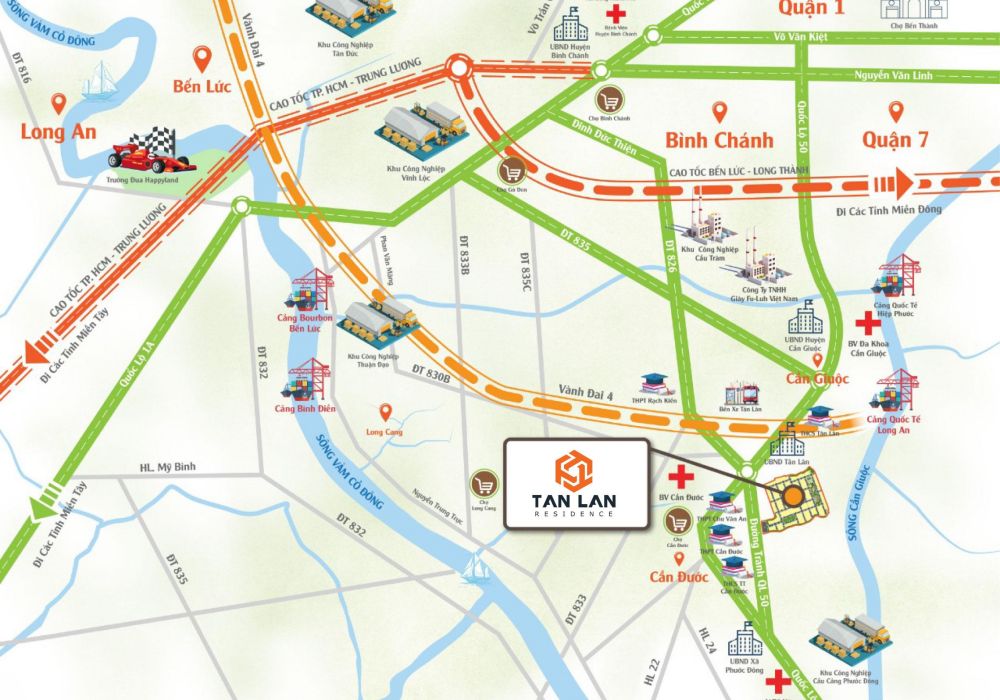 Vị trí dự án đất nền Tân Lân Residence Long An