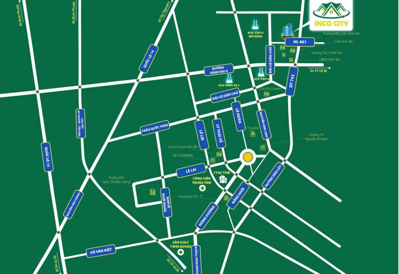 Vị trí trắc địa dự án đất nền INCO City Bình Dương