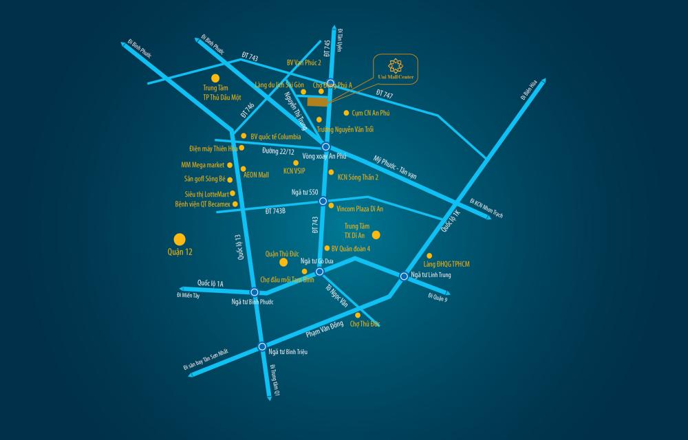 Vị trí dự án Uni Mall Center Bình Dương