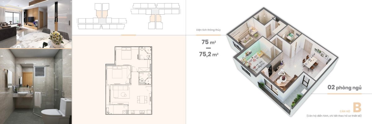 Thiết kế chung cư CT3 căn 2 phòng ngủ