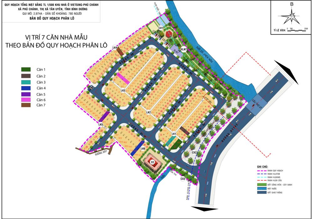 Mặt bằng phân lô dự án đất nền nhà phố VietSing Phú Chánh Bình Dương