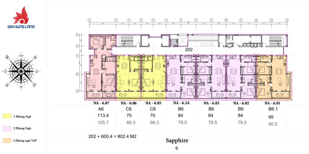 Mặt bằng Edna Resort toà Sapphire tầng 6