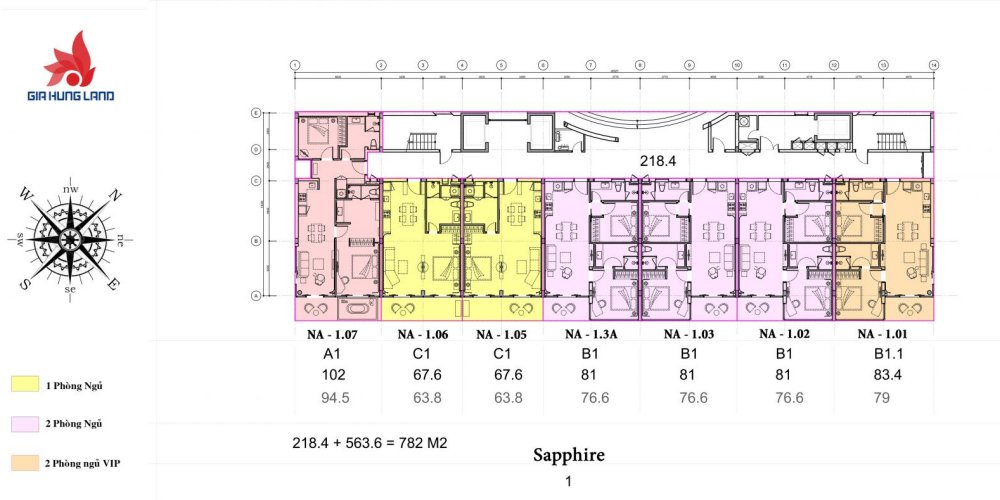 Mặt bằng Edna Resort toà Sapphire tầng 1