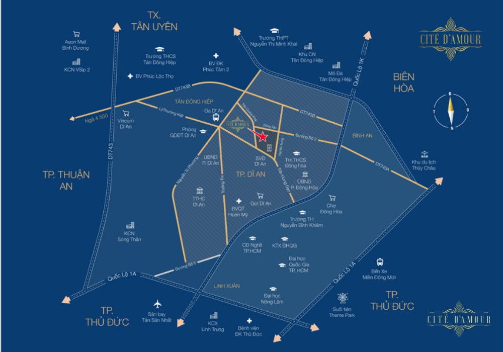 Toạ độ vàng Nhà phố Dĩ An Cité D’amour toạ lạc