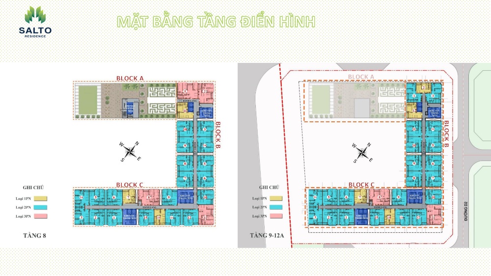 Mặt bằng tầng điền hình tầng 8 và tầng 9- 12A tại Salto Residence