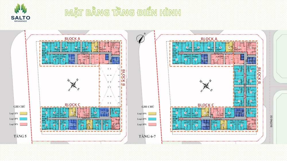 Mặt bằng tầng điền hình tầng 5 và 6-7 tại Salto Residence