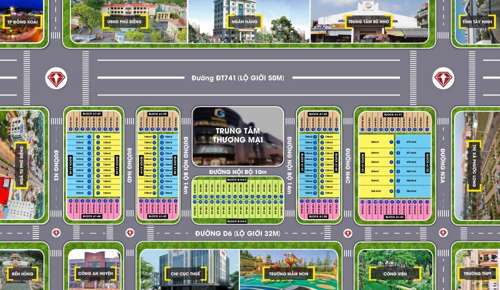 Mặt bằng phân lô của Diamond Centre Point tại Bình Phước