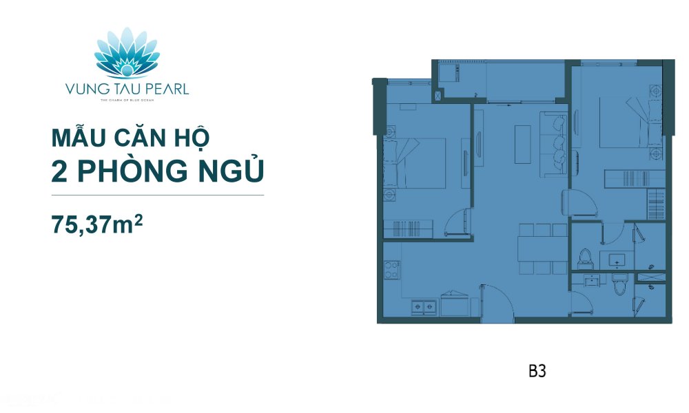 Thiết kế 2 phòng ngủ 75, 37 m2 căn hộ Vũng Tàu Pearl