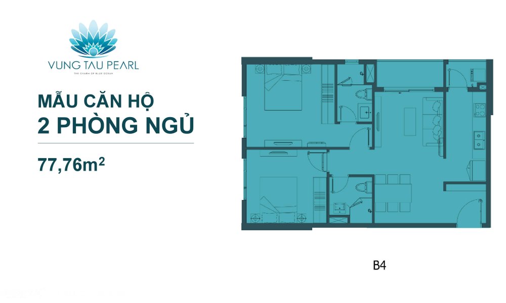 Thiết kế 2 phòng ngủ 77, 76 m2 căn hộ Vũng Tàu Pearl
