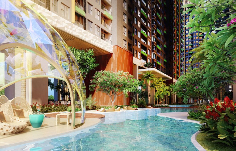 Công viên kênh đào chạy dọc giữa các tòa nhà Công viên kênh đào resort​​​​​​​