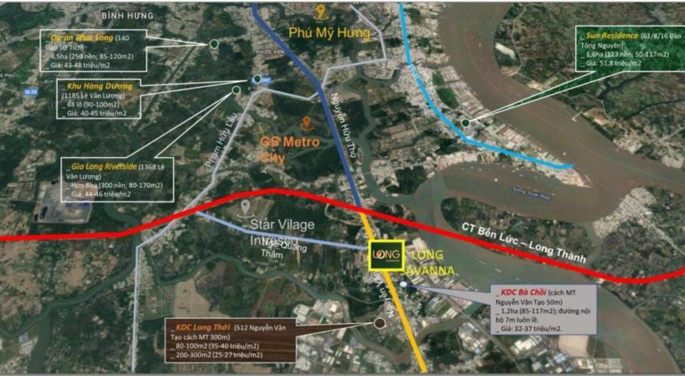 Vị trí dự án đất nền Long Savanna Nhà Bè trên Google Maps