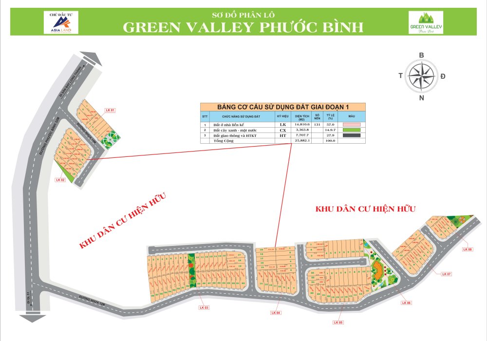 Mặt bằng Giai đoạn 1 dự án Green Valley Phước Bình Long Thành