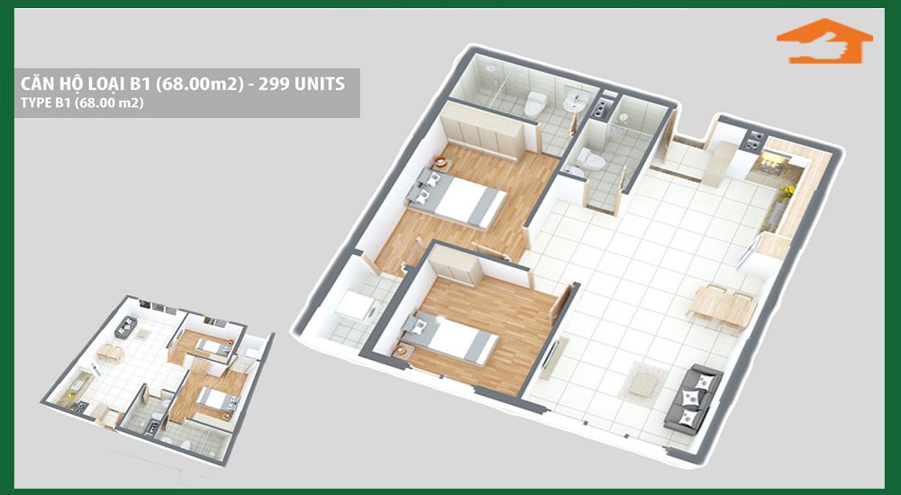 Căn Osimi Phú Mỹ loại B1 (68m2)