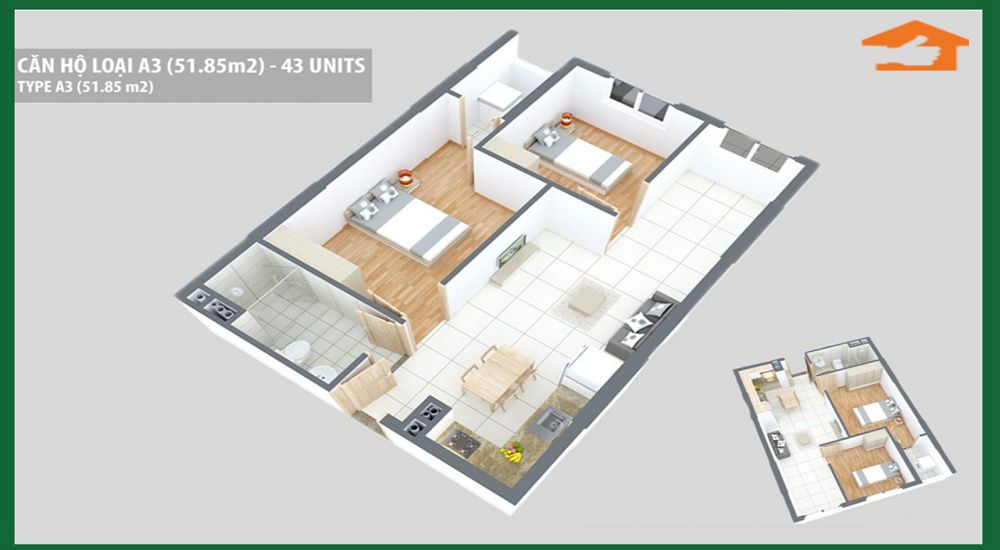 Căn Osimi Phú Mỹ loại A3 (51.85m2)