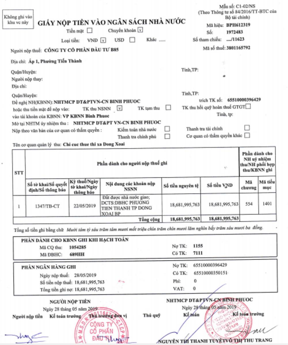 Nộp tiền lên thổ cư dự án Asian Lake View Đồng Xoài