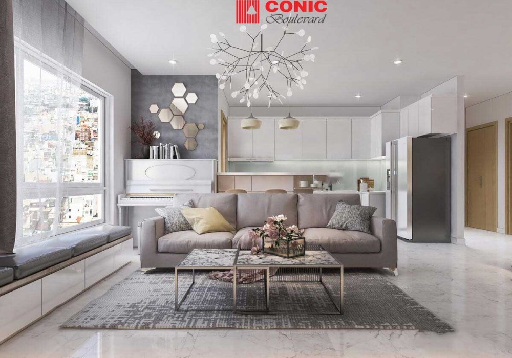 Thiết kế phòng khách dự án căn hộ chung cư Conic Boulevard Quận 6 