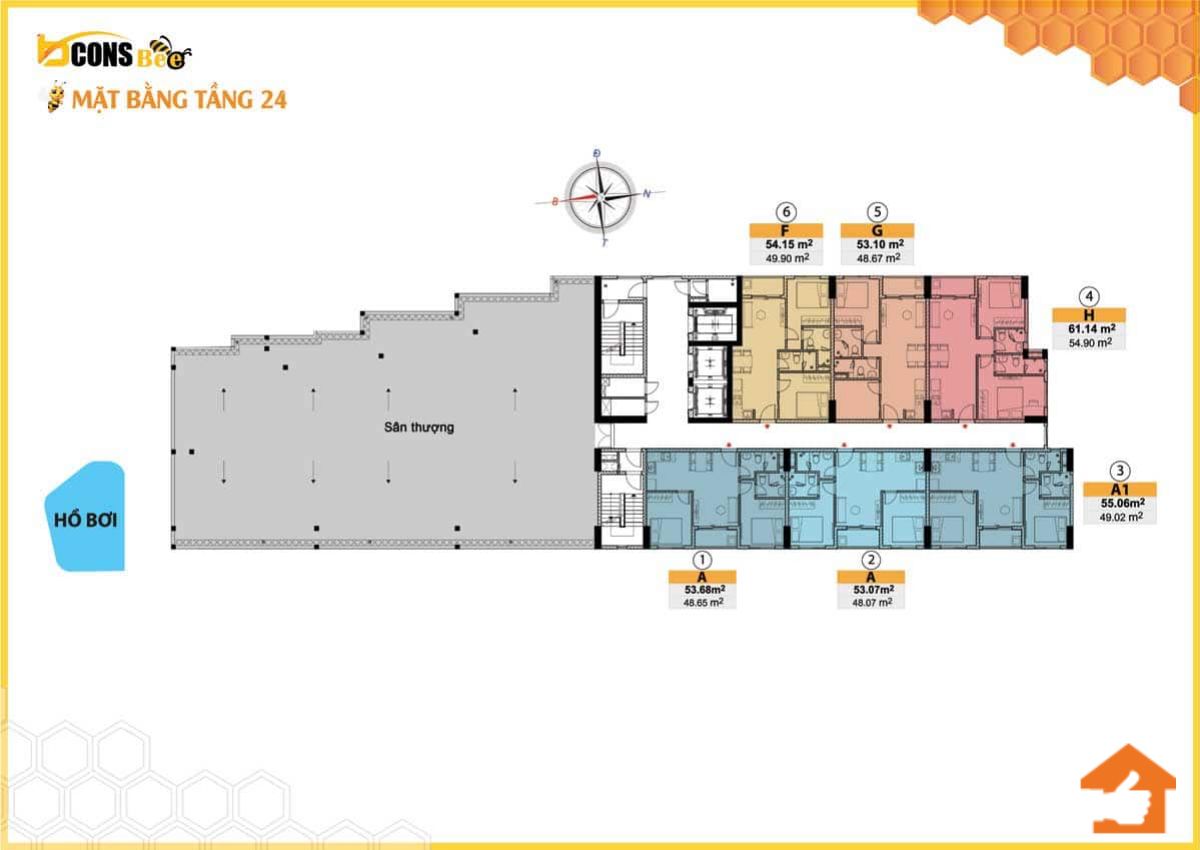 Mặt bằng Tầng 24 của dự án căn hộ Bcons Bee
