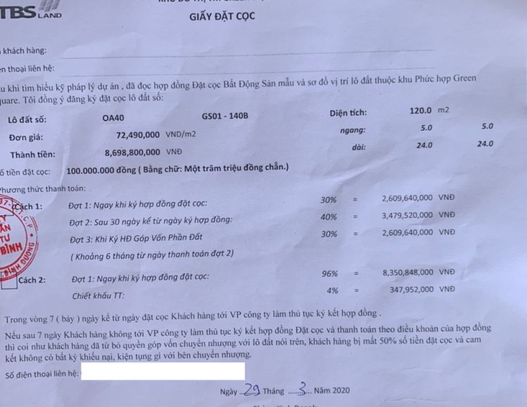 Giá bán Green Square Dĩ An City từ 50 triệu/m2