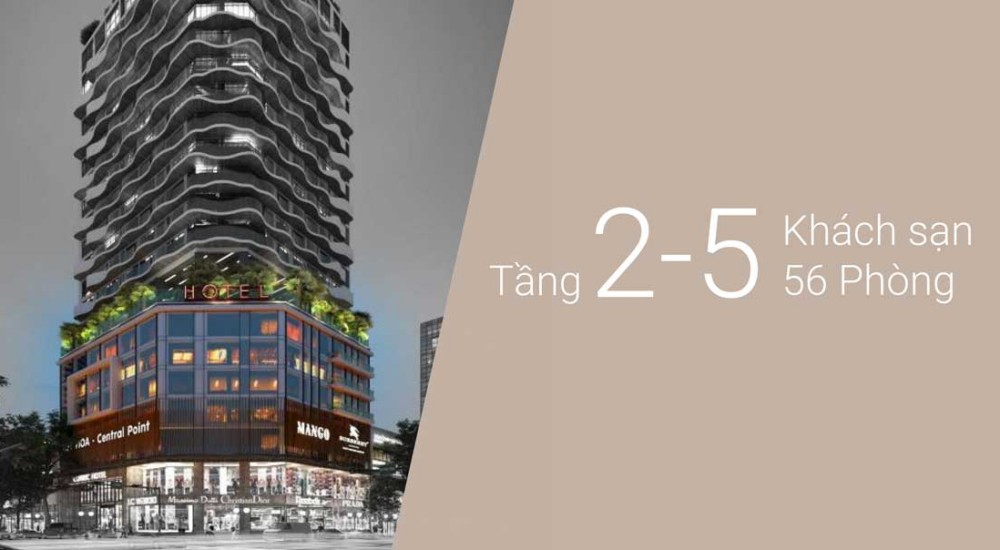 Thiết kế tầng 2-5 dự án căn hộ chung cư The Light Phú Yên là 56 phòng khách sạn