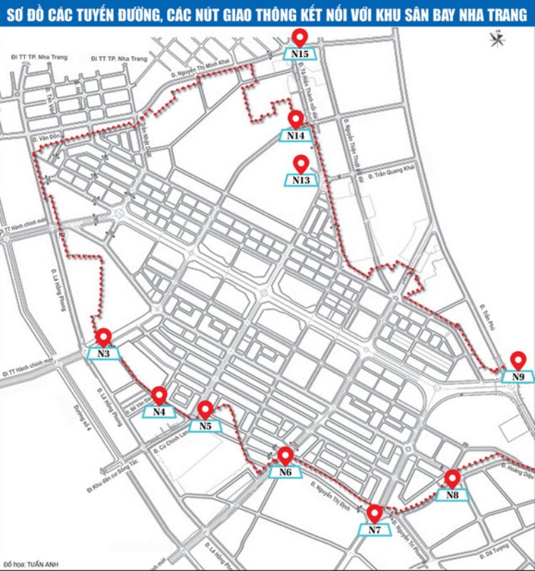 Sơ đồ các tuyến đường, nút giao thông kết nối với sân bay Nha Trang