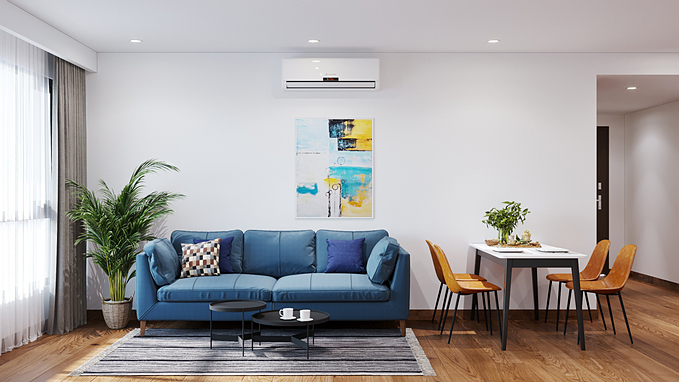 Xanh dương có thể bắt cặp với hầu hết mọi màu sắc mà không phá hỏng bảng màu. Xanh dương - trắng, xanh dương - xám là những tone màu được bắt cặp nhiều hơn cả. Đối với những người yêu thích sự đơn giản, một chiếc ghế sofa màu xanh dương đậm đi cùng khoảng tường trắng cũng có thể tạo nên một căn phòng bắt mắt. 