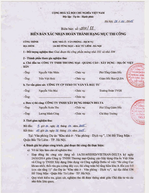 Bản nghiệm thu phân móng tòa nhà 101 và 104 dự án Goldmark City ảnh 1