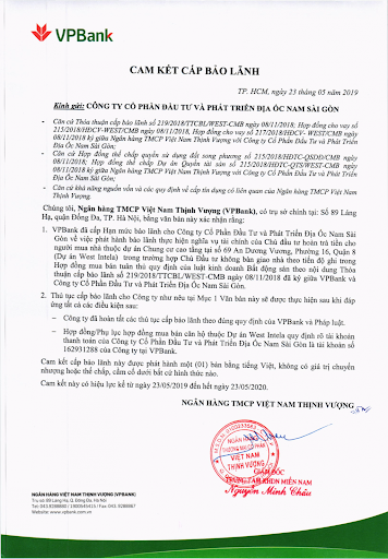 cam-ket-bao-lanh Cam kết bảo lãnh của VPBank cho Dự án West Intela – CKBL đã hết hạn từ ngày 23/5/2020