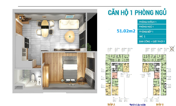 thiet ke can ho 1 phong ngu cua du an central premium