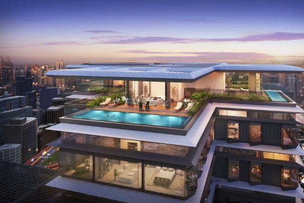 mau can ho penthouse voi 2 tang va co ho boi tren san thuong