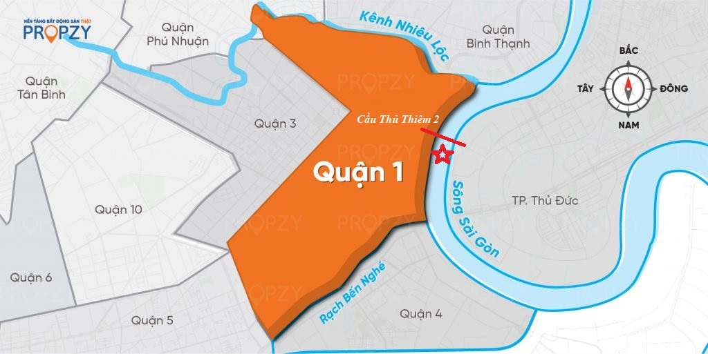 Bản đồ vị trí cầu Thủ Thiêm 2