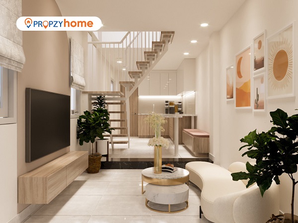 Kết hợp giếng trời trong nhà ống 2 tầng không gian xanh