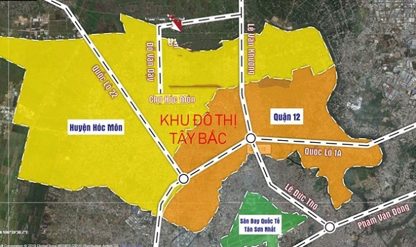 Khu đô thị Tây Bắc nằm tại địa phận của 3 quận: 12, Hóc Môn, Củ Chi