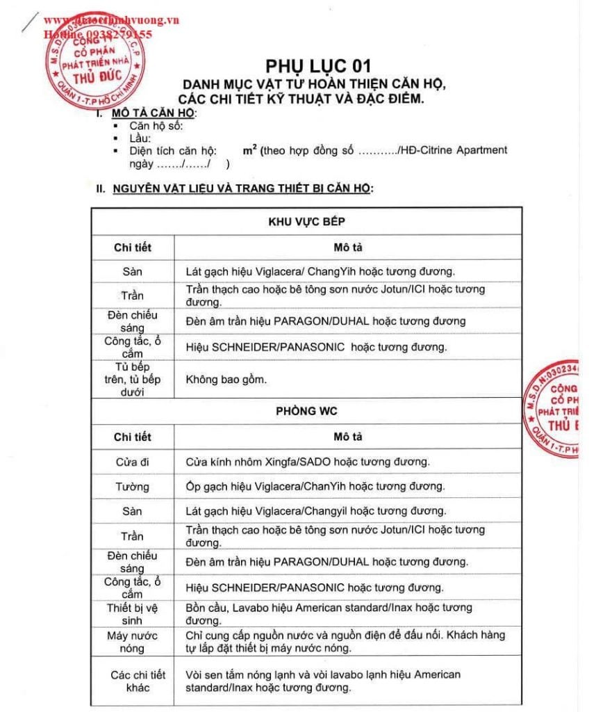 mau danh muc vat tu ban giao can ho chung cu