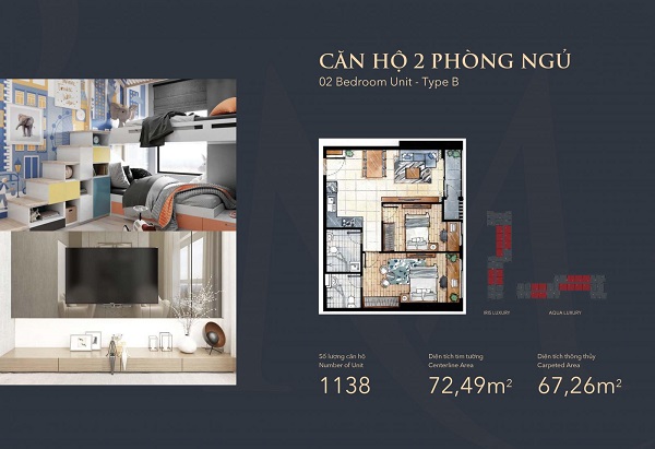 thiet ke can ho 2 phong ngu cua du an can ho chung cu charmington iris