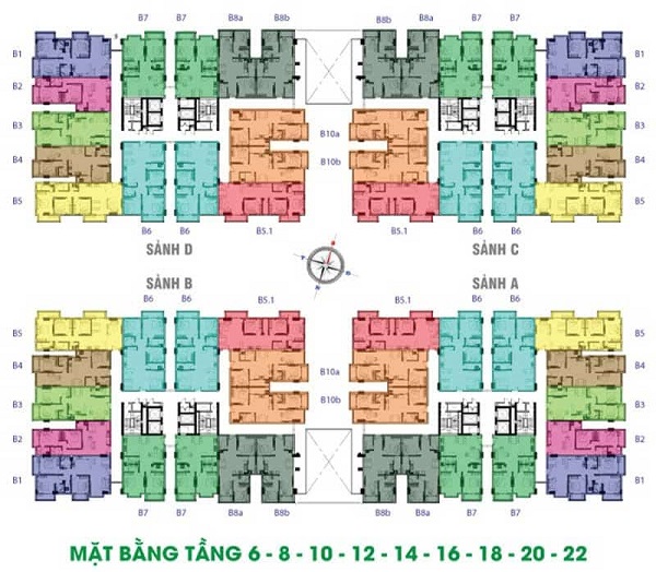 Mặt bằng căn hộ Oriental Plaza 6,8,10,12,14,16,18,20,22