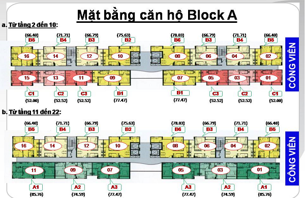 Mặt bằng căn hộ block A dự án Lotus garden