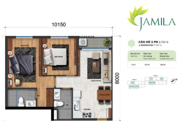 mat-bang-chi-tiet-can-ho-jamila-khang-dien thiet ke chi tiet can ho 2 phong ngu du an jamila khang dien