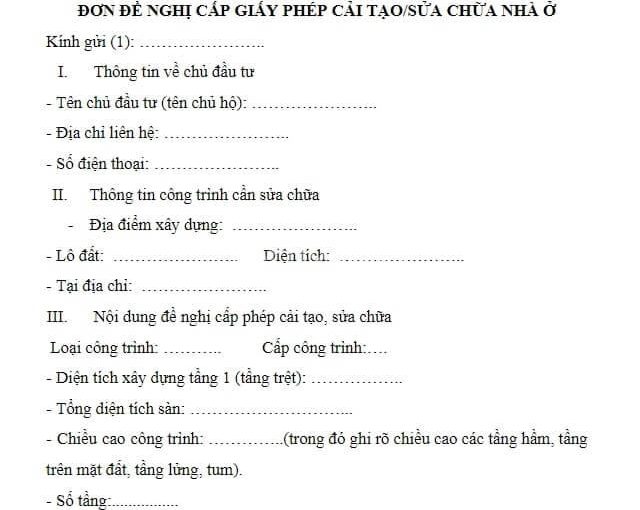 Mẫu đơn xin cải tạo, sửa chữa nhà căn hộ chung cư mới nhất hiện nay!