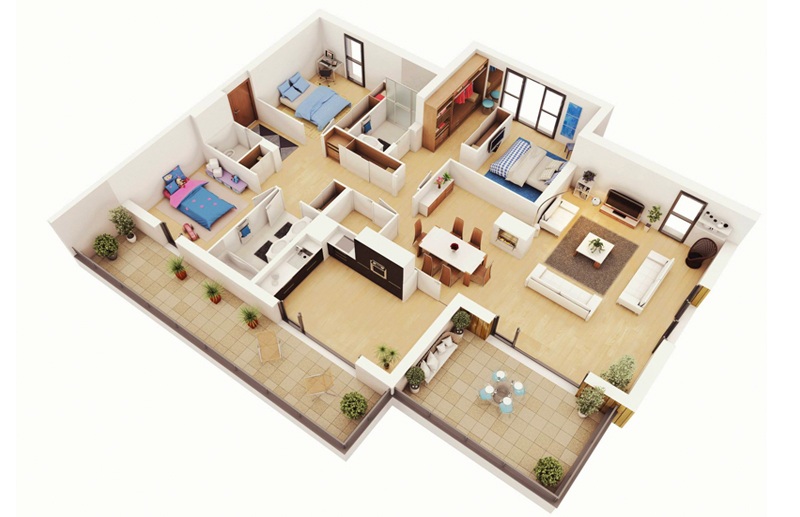 mo-hinh-3d-thiet-ke-noi-that-chung-cu-100m2-3-phong-ngu