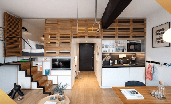 can ho studio la can ho co cac khoang khong gian thong nhau